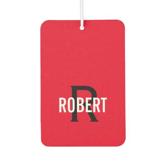 赤モダン黒モノグラム名 カーエアーフレッシュナー (正面)