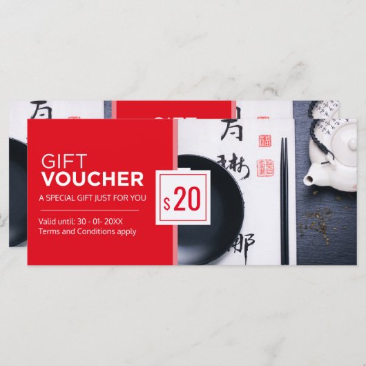 赤モダン黒レストランギフト券テンプレート (正面/裏面)