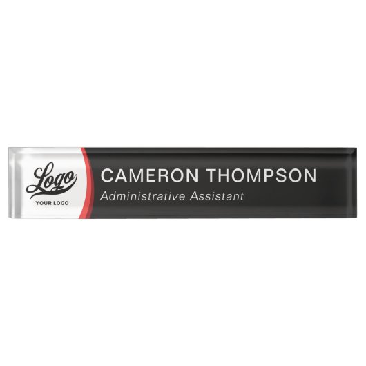 赤モダン黒企業ロゴ営業所 デスクネームプレート (正面)