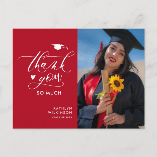 赤モダン黒写真シンプル卒業 ポストカード (正面)