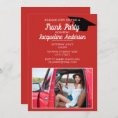 赤モダン黒写真大学トランクパーティー 招待状 (正面/裏面)