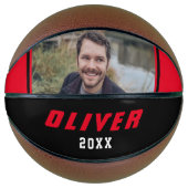 赤モダン黒名前をカスタムする文字写真 バスケットボール (正面)