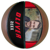 赤モダン黒名前をカスタムする文字写真 バスケットボール (縦)