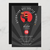 赤モダン黒忍者戦士ボーイバースデーパーティー 招待状 (正面/裏面)