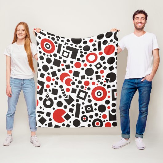 赤モダン黒抽象芸術アールデコデザイン フリースブランケット (インサイチュ)