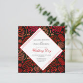 赤モダン黒抽象芸術ワンラインアー結婚ツ 招待状 (スタンド正面)