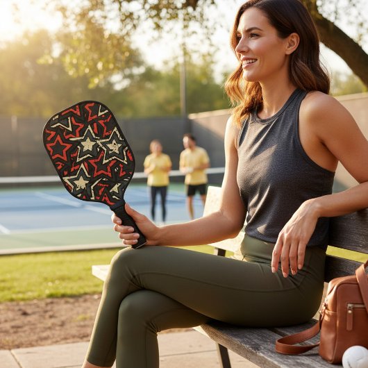 赤モダン黒星パタカッコいいーングランジカスタム ピックルボールラケット