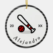 赤モダン黒野球こうもり名前をカスタムする年 セラミックオーナメント (正面)