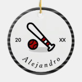 赤モダン黒野球こうもり名前をカスタムする年 セラミックオーナメント (裏面)
