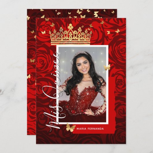 赤モダン黒金ゴールド写エレガント真キンセアニェラ 招待状 (正面/裏面)