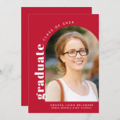 赤モダン2024年3月写真卒業 案内状 (正面/裏面)