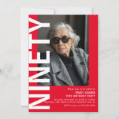 赤モダン90回写真第90回誕生日パーティー 招待状 (正面)