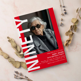 赤モダン90回写真第90回誕生日パーティー 招待状