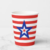 赤モダン/白の3色の星ストライプの 紙コップ (正面)
