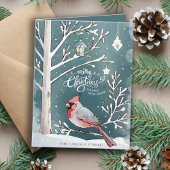 赤モダン（鳥）ショウジョウコウカンチョウ冬の風景クリスマス カード