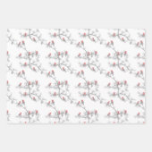 赤モダン（鳥）ショウジョウコウカンチョウ冬雪クリスマス ラッピングペーパーシート (正面3)