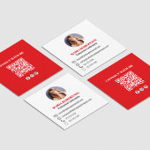 赤モダンQRコードソーシャルメディア写真 スクエア名刺