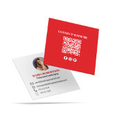 赤モダンQRコードソーシャルメディア写真 スクエア名刺