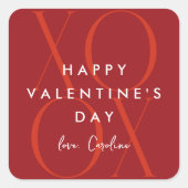 赤モダンXOXOバレンタインデー スクエアシール (正面)