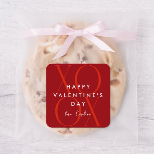赤モダンXOXOバレンタインデー スクエアシール
