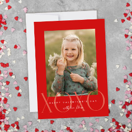 赤モダンXOXOフォトクラスルームValentine Card サンキューカード
