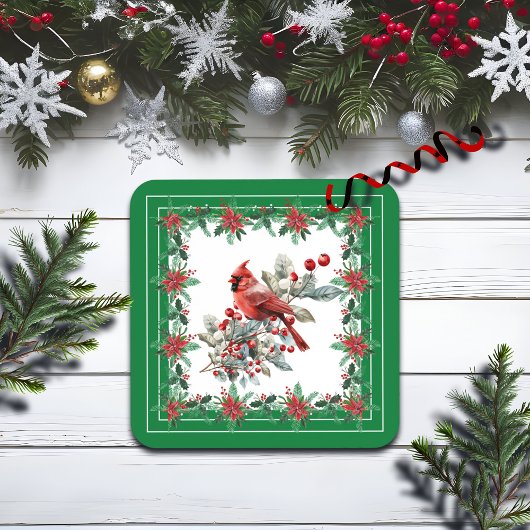 赤モッキンバードポインセチア縁どグリーン コースター