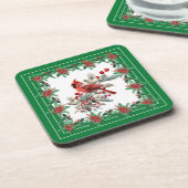 赤モッキンバードポインセチア縁どグリーン コースター (左側)