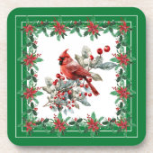 赤モッキンバードポインセチア縁どグリーン コースター (正面)