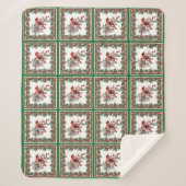 赤モッキンバードポインセチア縁どグリーン シェルパブランケット (正面)