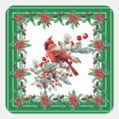 赤モッキンバードポインセチア縁どグリーン スクエアシール (正面)
