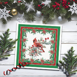 赤モッキンバードポインセチア縁どグリーン スタンダードカクテルナプキン