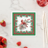 赤モッキンバードポインセチア縁どグリーン スタンダードカクテルナプキン (インサイチュ)