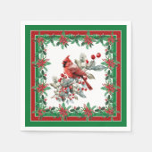 赤モッキンバードポインセチア縁どグリーン スタンダードカクテルナプキン (正面)