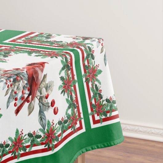 赤モッキンバードポインセチア縁どグリーン テーブルクロス (インサイチュ)