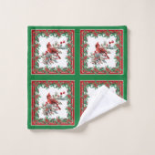 赤モッキンバードポインセチア縁どグリーン バスタオルセット (ウォッシュタオル)