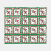 赤モッキンバードポインセチア縁どグリーン フリースブランケット (正面(横))