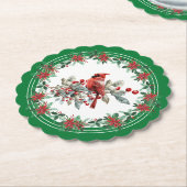 赤モッキンバードポインセチア縁どグリーン ペーパーコースター (アングル)