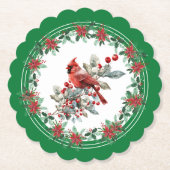 赤モッキンバードポインセチア縁どグリーン ペーパーコースター (正面)