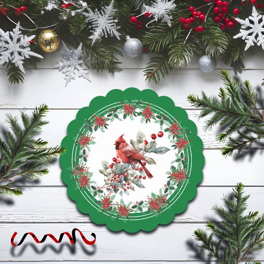 赤モッキンバードポインセチア縁どグリーン ペーパーコースター