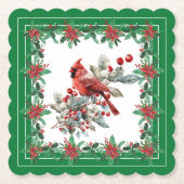 赤モッキンバードポインセチア縁どグリーン ペーパーコースター (正面)