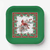 赤モッキンバードポインセチア縁どグリーン ペーパープレート (正面)