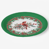 赤モッキンバードポインセチア縁どグリーン ペーパープレート (アングル)