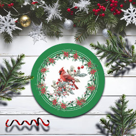 赤モッキンバードポインセチア縁どグリーン ラウンドペーパーコースター