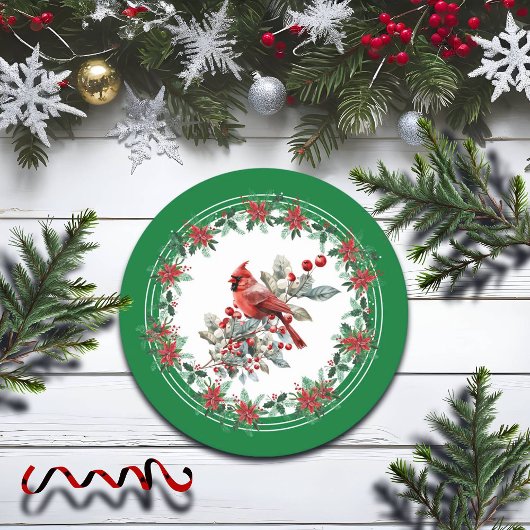 赤モッキンバードポインセチア縁どグリーン ラウンドペーパーコースター