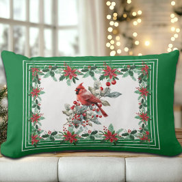 赤モッキンバードポインセチア縁どグリーン ランバークッション