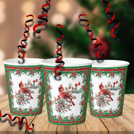 赤モッキンバードポインセチア縁どグリーン 紙コップ