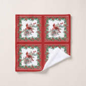 赤モッキンバードポインセテ縁どィアレッド バスタオルセット (ウォッシュタオル)