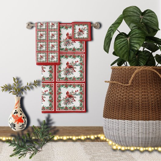 赤モッキンバードポインセテ縁どィアレッド バスタオルセット