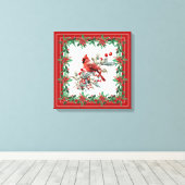 赤モッキンバードポインセテ縁どィア キャンバスプリント (インサイチュ (ウッドフロア))