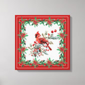 赤モッキンバードポインセテ縁どィア キャンバスプリント (正面)